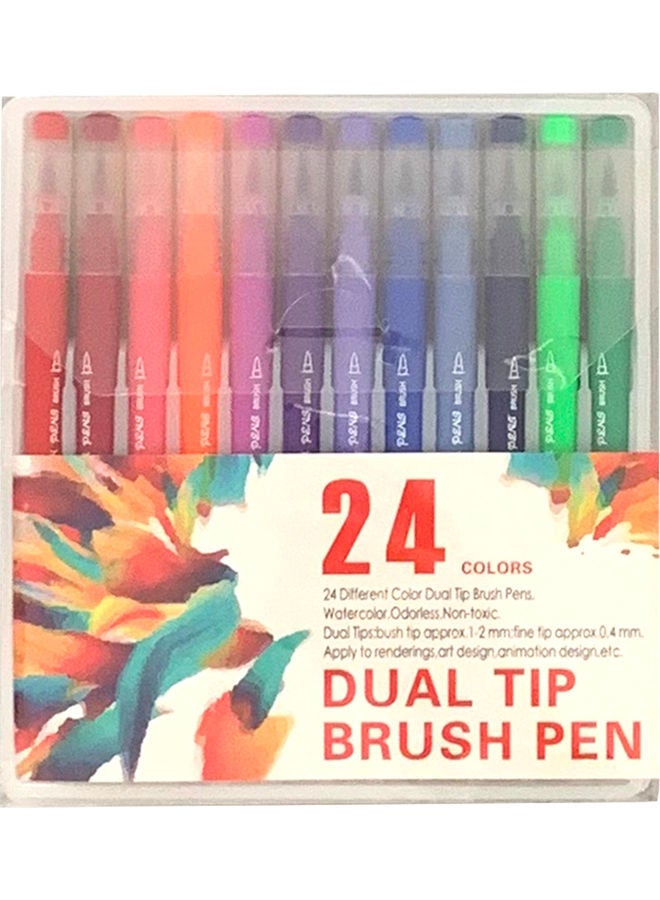 Generic 24-Piece Dual Tip Brush Pen Set with Pouch Multicolour  - Image 1
