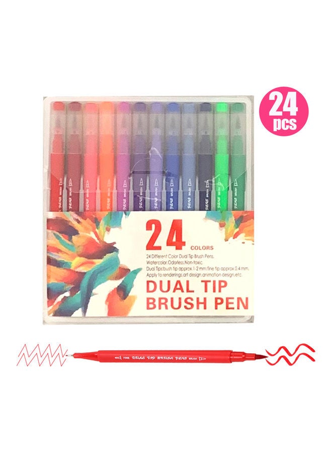 Generic 24-Piece Dual Tip Brush Pen Set with Pouch Multicolour  - Image 2