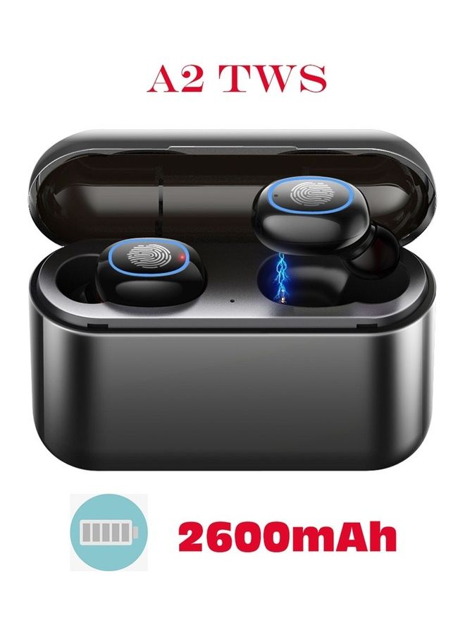 سماعة أذن داخلية إيربادز ستيريو رياضية لاسلكية حقيقية تعمل بتقنية البلوتوث V5.0 مع علبة شحن أسود - Image 1