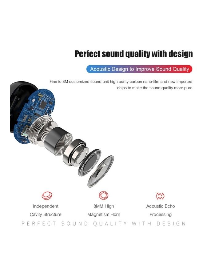 سماعة أذن داخلية إيربادز ستيريو رياضية لاسلكية حقيقية تعمل بتقنية البلوتوث V5.0 مع علبة شحن أسود - Image 2
