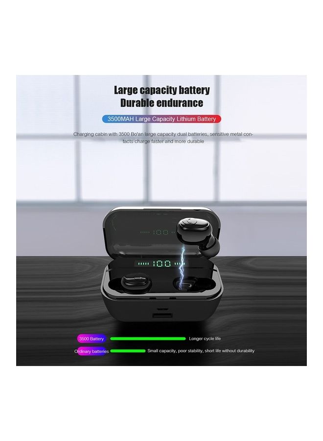 سماعة أذن داخلية إيربادز ستيريو رياضية لاسلكية حقيقية تعمل بتقنية البلوتوث V5.0 مع علبة شحن أسود - Image 5