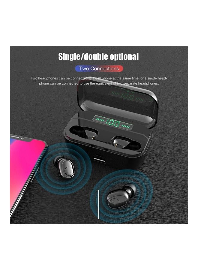 سماعة أذن داخلية إيربادز ستيريو رياضية لاسلكية حقيقية تعمل بتقنية البلوتوث V5.0 مع علبة شحن أسود - Image 3