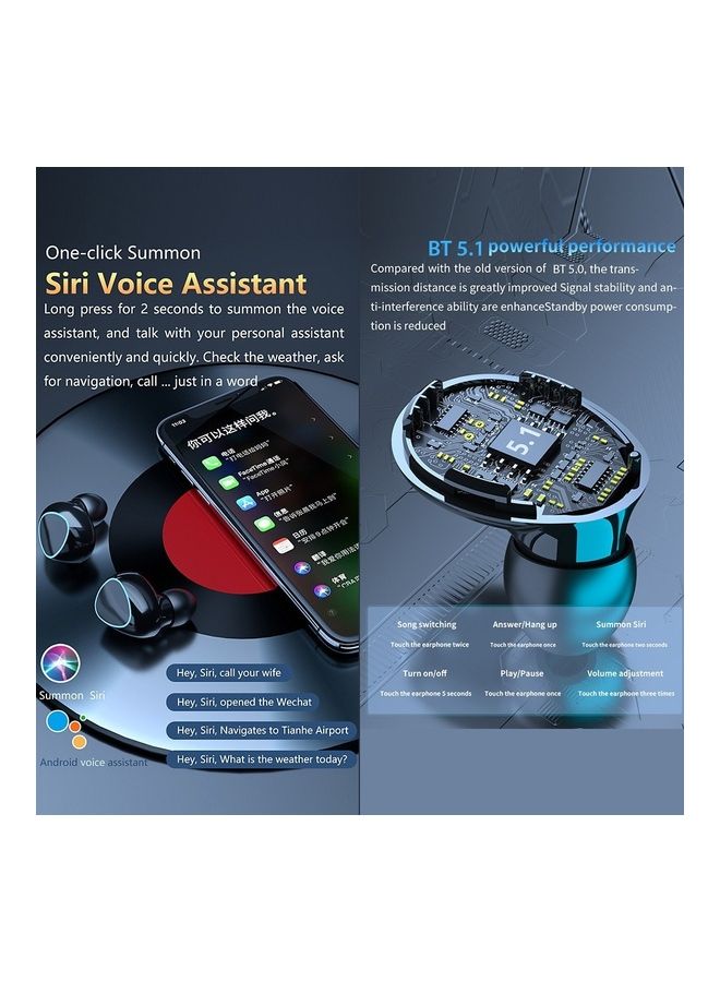 BT5.0 True Wireless Auto Pairing Noise Reduction Earbuds With Charging Case Black