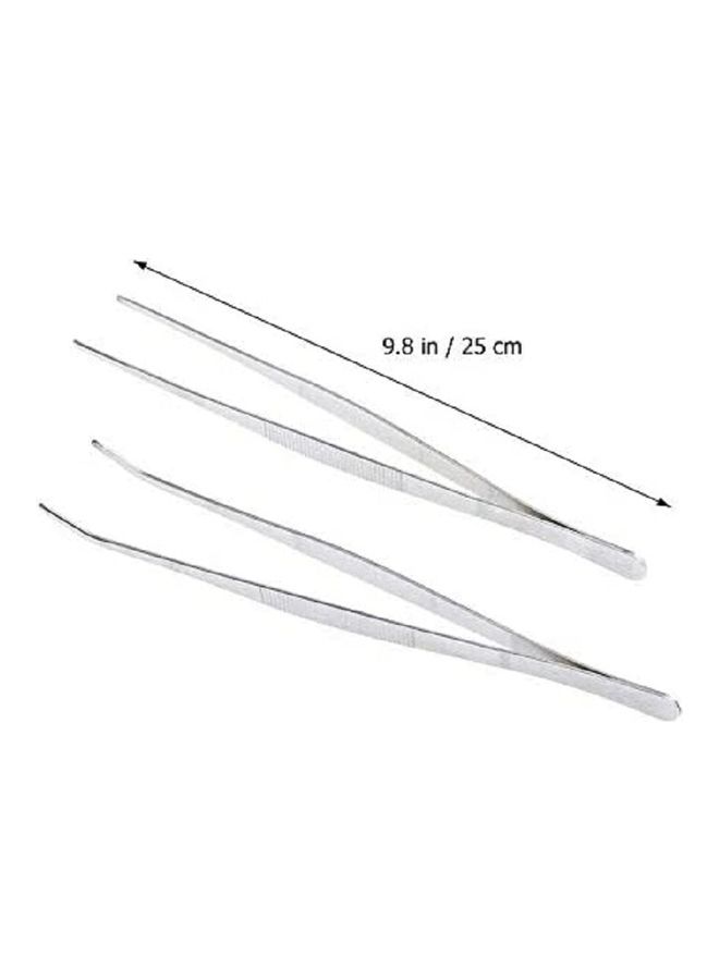 Generic Stainless Steel Bent Tip Tong Silver 25cm 