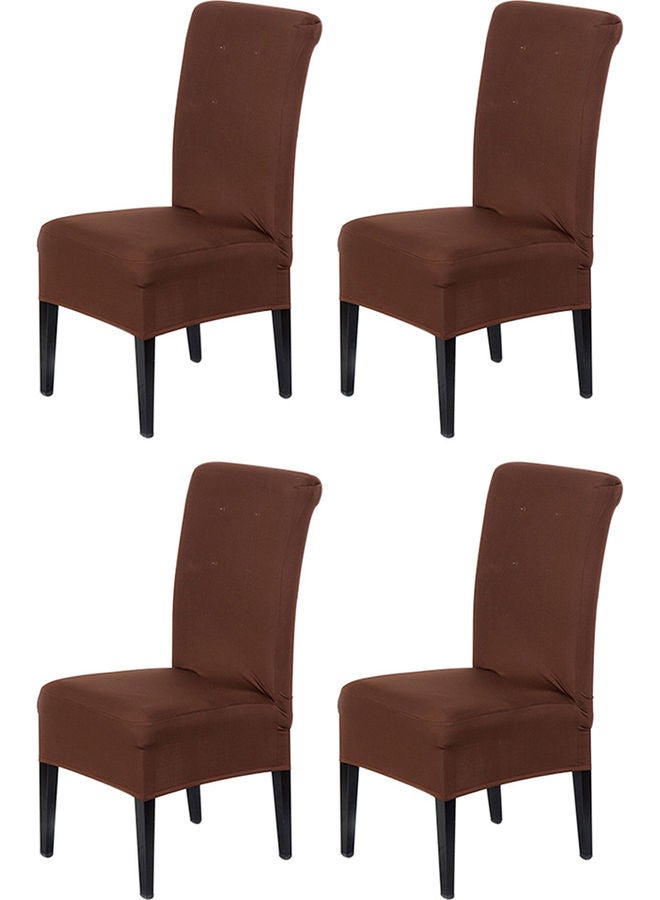 4-Piece Solid Stretchable Chair Covers Brown - Image 1