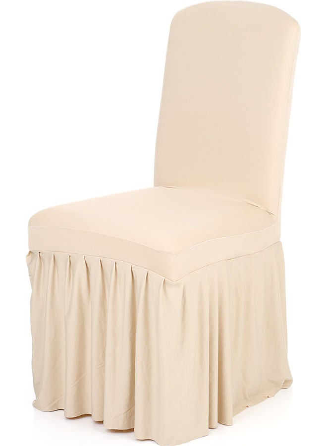 Pleated Stretchable Solid Chair Cover Beige  - Image 1