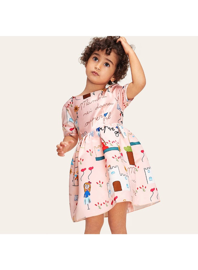 Cartoon Print Mini Dress Multicolour - Image 1