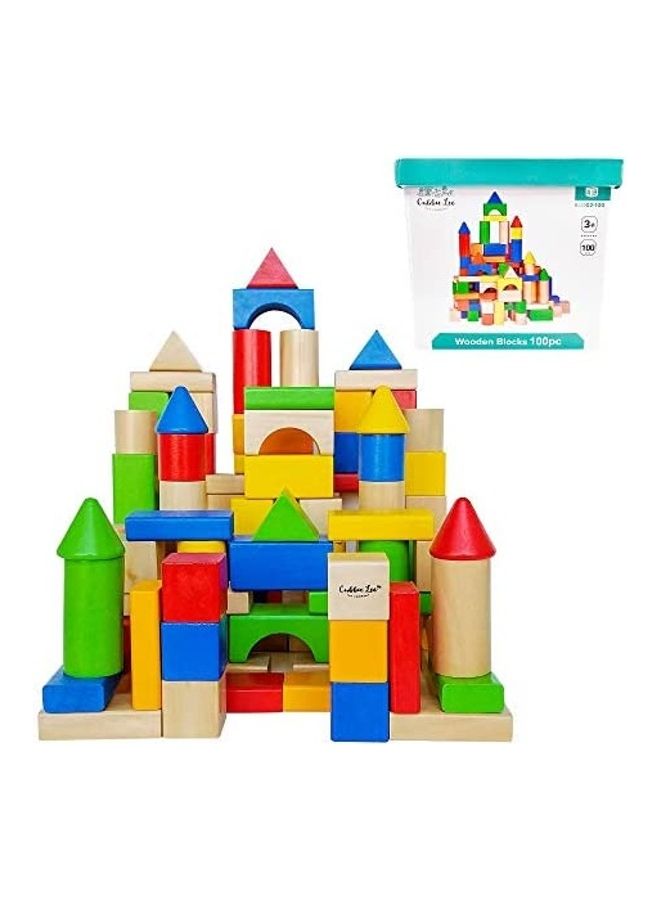 مجموعة مكعبات بناء خشبية فاخرة من لي مكونة من 100 قطعة - Image 1