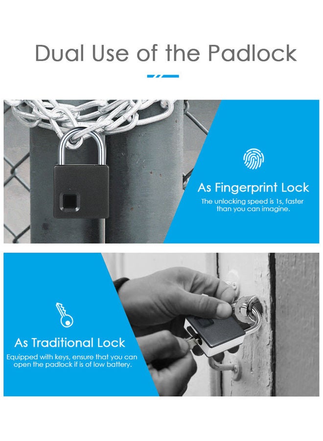 Smart Fingerprint Lock USB Rechargeable Set Black/Silver  - Image 5