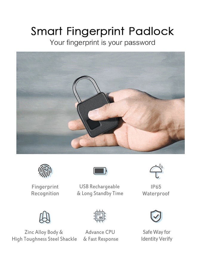 قفل ذكي يعمل ببصمة الإصبع من دون مفتاح وقابل للشحن ومزود بمنفذ USB متعدد الألوان  - Image 3
