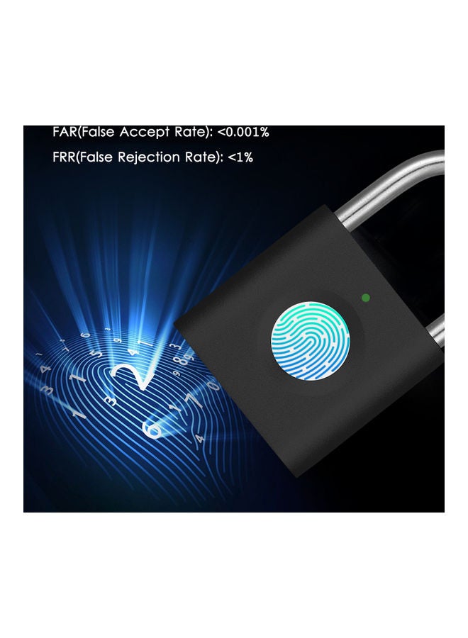 USB Smart Fingerprint Padlock Rechargeable Keyless Lock Black  - Image 2