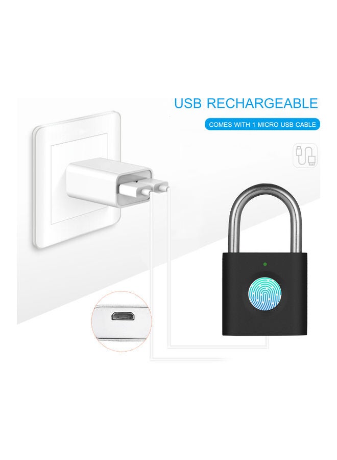 USB Smart Fingerprint Padlock Rechargeable Keyless Lock Black  - Image 4
