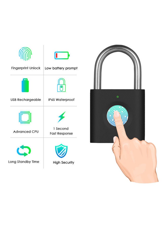 USB Smart Fingerprint Padlock Rechargeable Keyless Lock Black  - Image 5