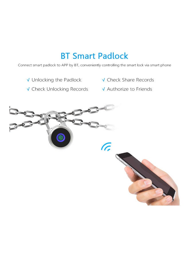 Fingerprint Padlock BT Lock Silver  - Image 5