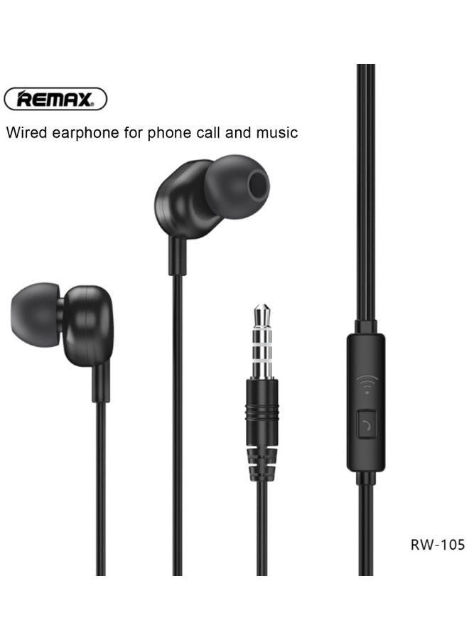 ريماكس سماعة أذن داخلية سلكية طراز RW-105 أسود - Image 2