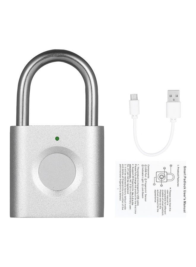 قفل ذكي بدون مفتاح يعمل ببصمة الإصبع ومزود بمنفذ USB وقابل لإعادة الشحن فضي - Image 1