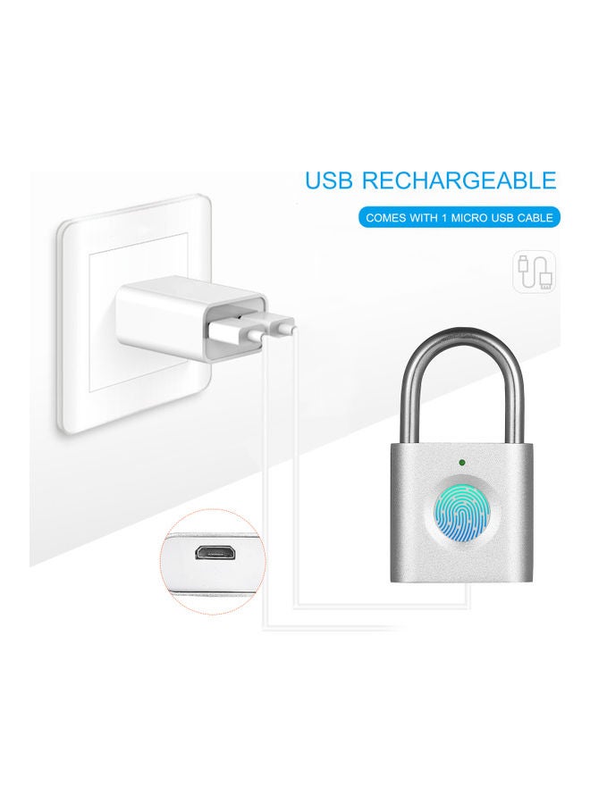 قفل ذكي بدون مفتاح يعمل ببصمة الإصبع ومزود بمنفذ USB وقابل لإعادة الشحن فضي - Image 2