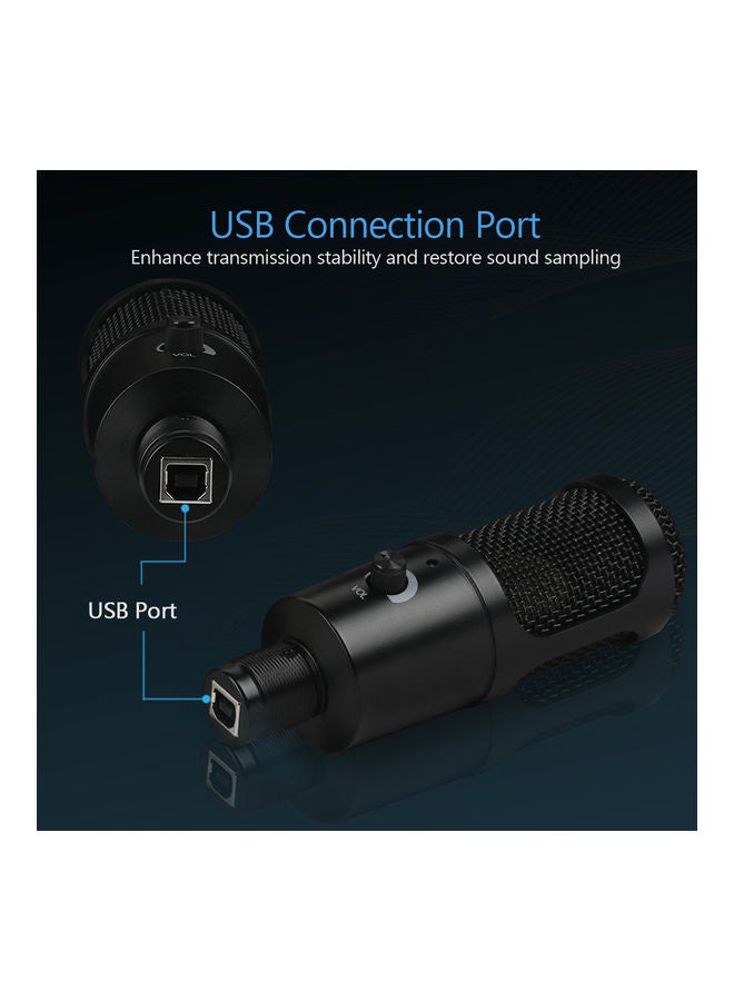 USB Microphone Karaoke Recording with Clip Tripod Plug LU-VH50-45 Black  - Image 2