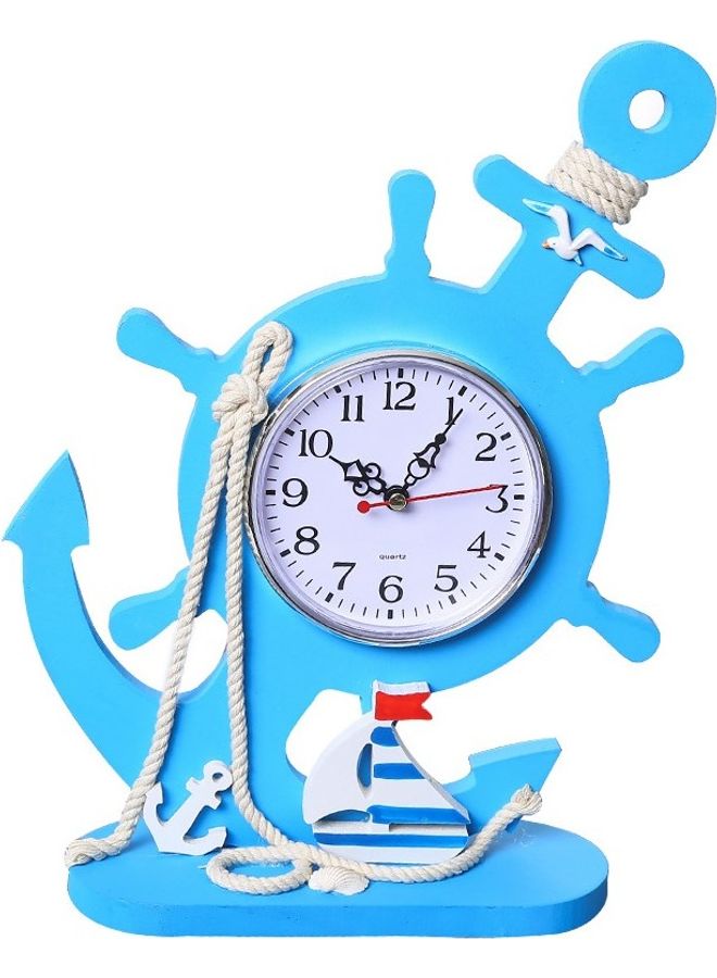 Nautical Wooden Decorative Clock with Rope Blue 15 x 35cm 