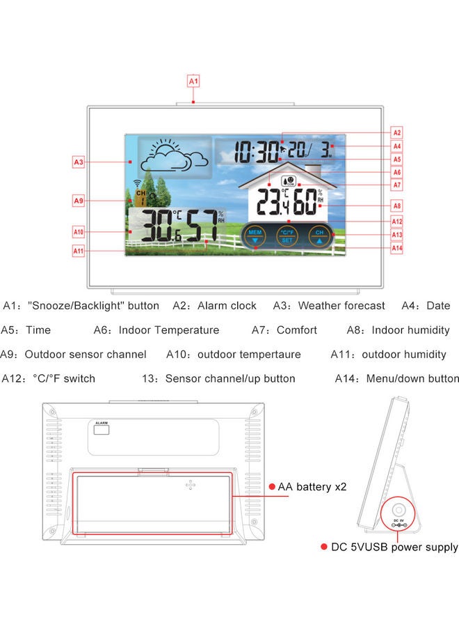 Generic - Multifunctional Alarm Clock with Wireless Sensor Black 16.00 X 6.00 X 10.80cm - Image 1