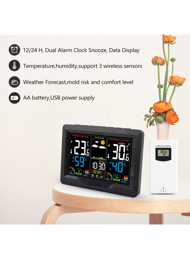ساعة منبه إلكترونية متعددة الوظائف مزودة بجهاز استشعار لاسلكي . أسود 17.00 X 6.50 X 12.80سم - Image 3