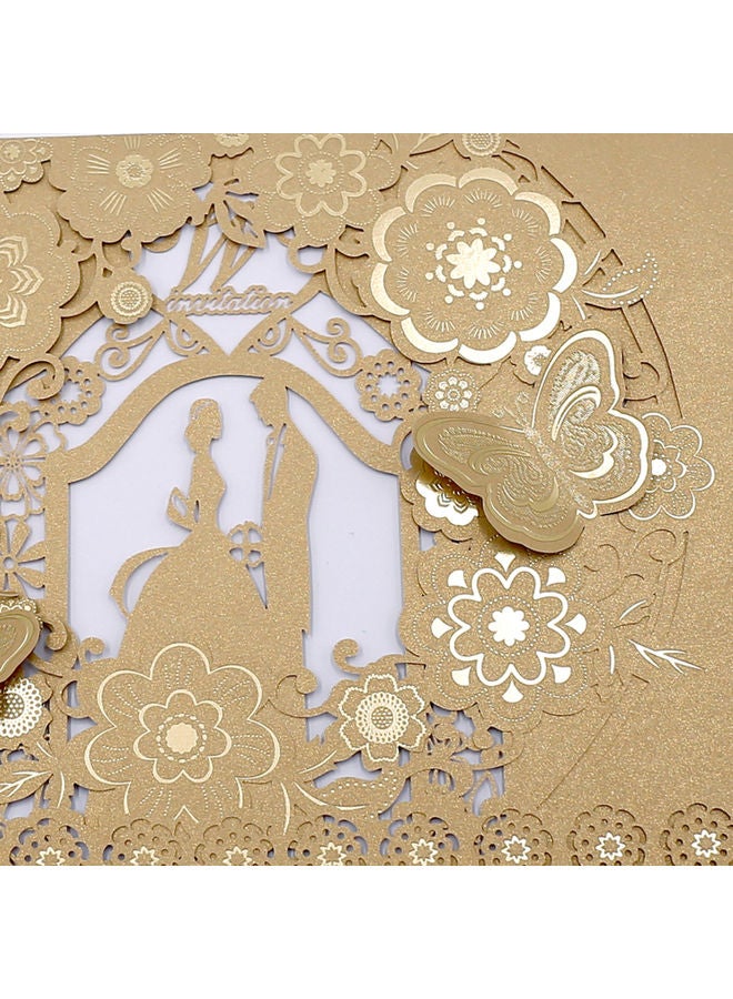 مجموعة بطاقات دعوة بتصميم منقوش برسمة عروس وعريس مكونة من 10 قطع ذهبي - Image 4