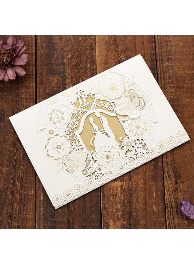 10-Piece Hollow Out Bride and Groom Invitation Card White/Gold  - Image 3