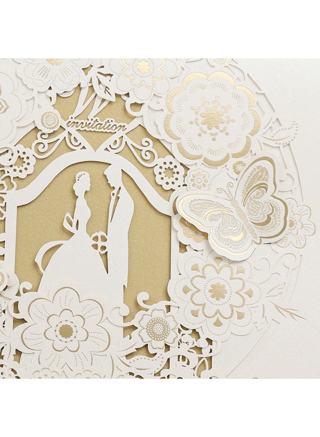 10-Piece Hollow Out Bride and Groom Invitation Card White/Gold  - Image 4