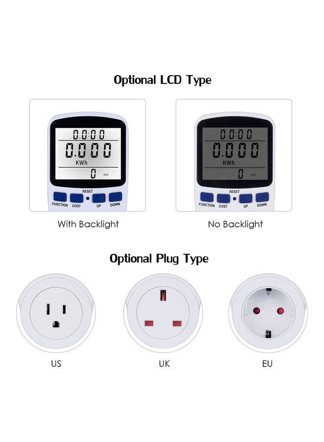 LCD Display Electricity Usage Power Meter Socket White - Image 3