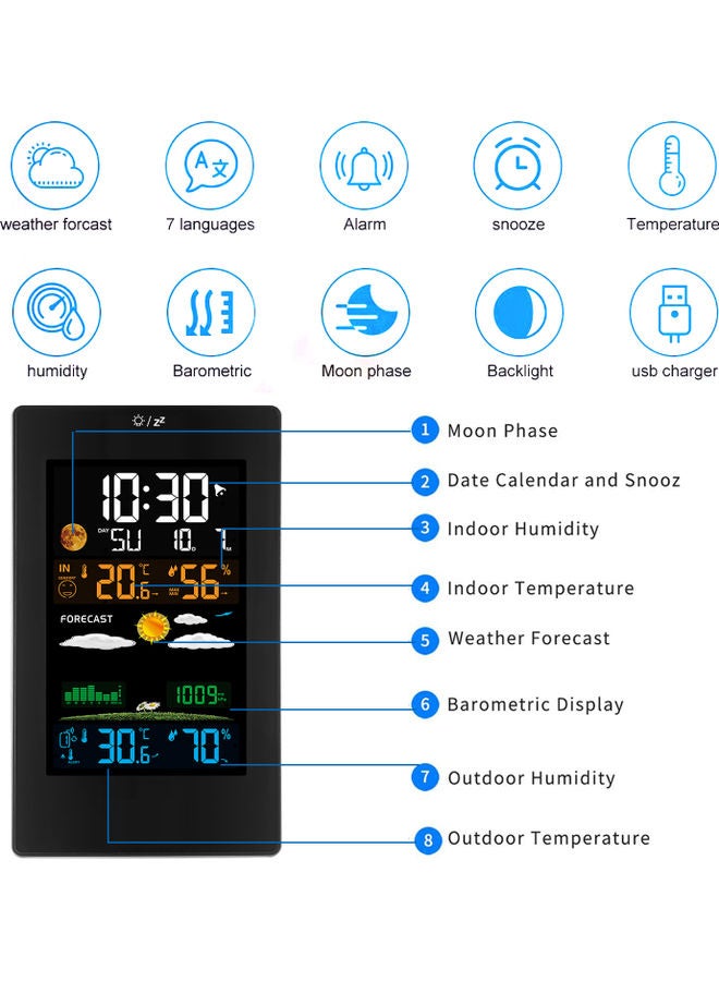 Multifunctional Electronic Alarm Clock Black 9.00X8.00X8.00cm - Image 3