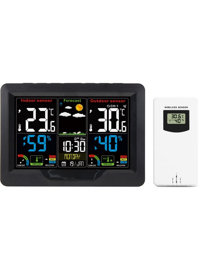 Wireless Weather Forecast Clock With Alarm Snooze Model Black 17.00X6.50X12.80cm - Image 1