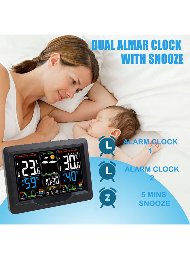 Wireless Weather Forecast Clock With Alarm Snooze Model Black 17.00X6.50X12.80cm - Image 4