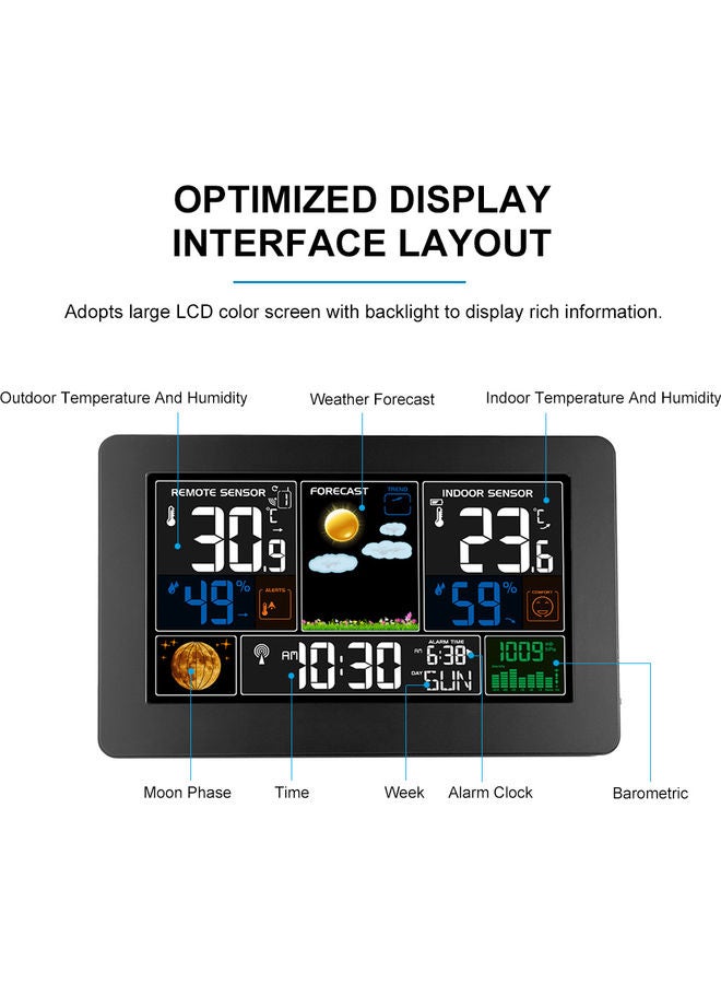 3-In-1 Weather Station Clock Black 23.50X8.00X15.00cm - Image 4