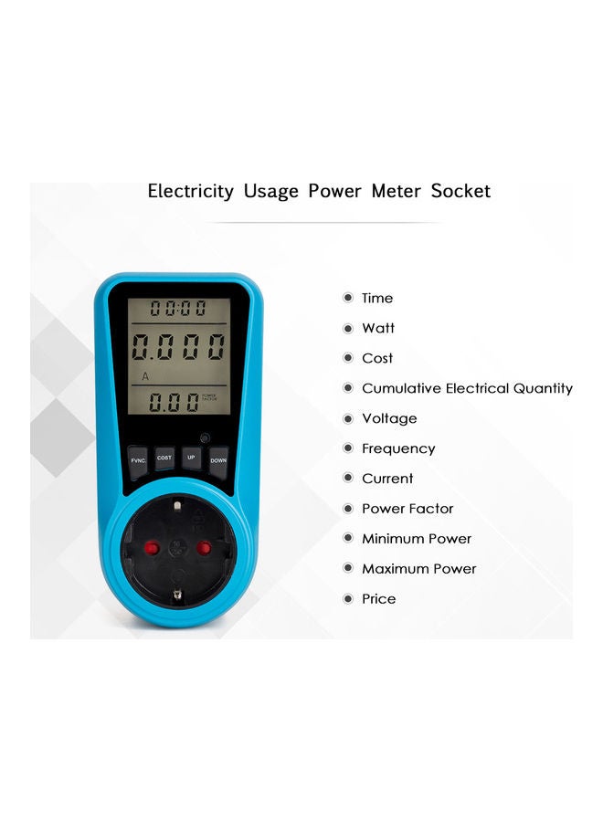 مقبس لقياس الطاقة الكهربائية مزود بشاشة LCD أزرق/أسود - Image 2