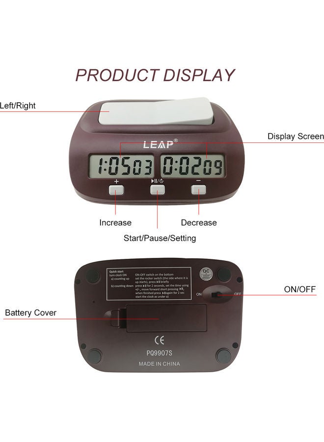 LEAP - Digital Chess Timer With Delay And Bouns Brown 17.20x5.90x10.30cm - Image 1