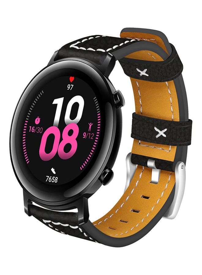 Leather Replacement Watch Strap with Buckle For Huawei Watch Gt 2 42mm / Honor Magic Watch 2 42mm Black - Image 3