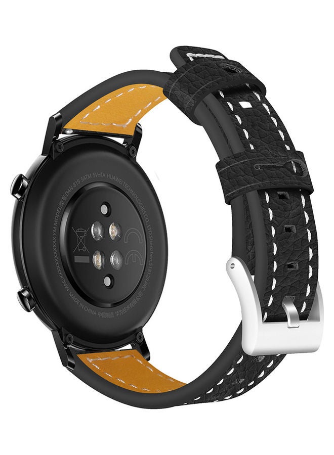 Leather Replacement Watch Strap with Buckle For Huawei Watch Gt 2 42mm / Honor Magic Watch 2 42mm Black - Image 2