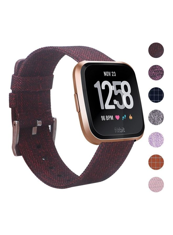 Canvas Plaid Wrist Strap Replacement For Fitbit Versa Fitness Smart Watch Coffee Brown - Image 1