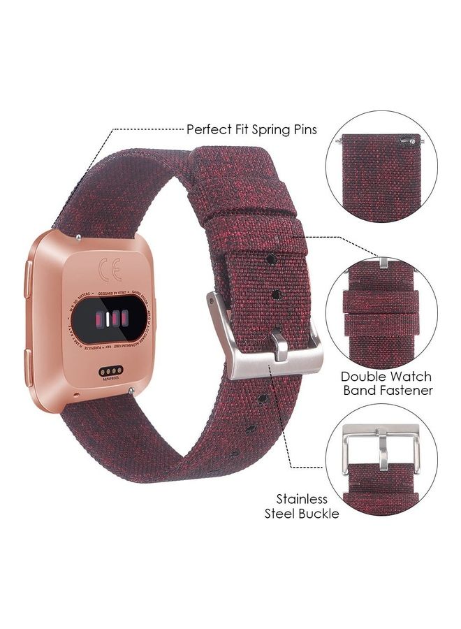 Canvas Plaid Wrist Strap Replacement For Fitbit Versa Fitness Smart Watch Coffee Brown - Image 2