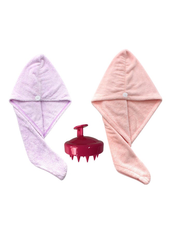 Generic 3-Piece Hair Washing Set with 2 Hair Towel Wraps Multicolour - Image 1
