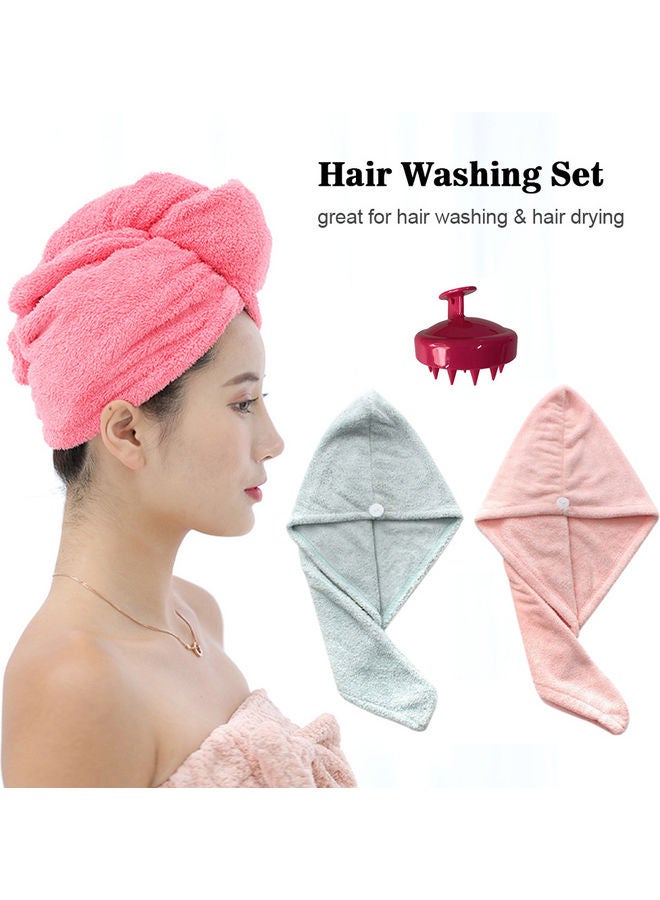 Generic 3-Piece Hair Washing Set with 2 Hair Towel Wraps Multicolour - Image 4