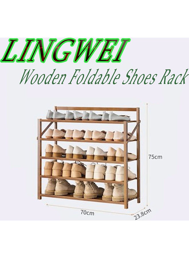 LINGWEI - 5 Tier Foldable Wooden Shoes Rack Brown - Image 1