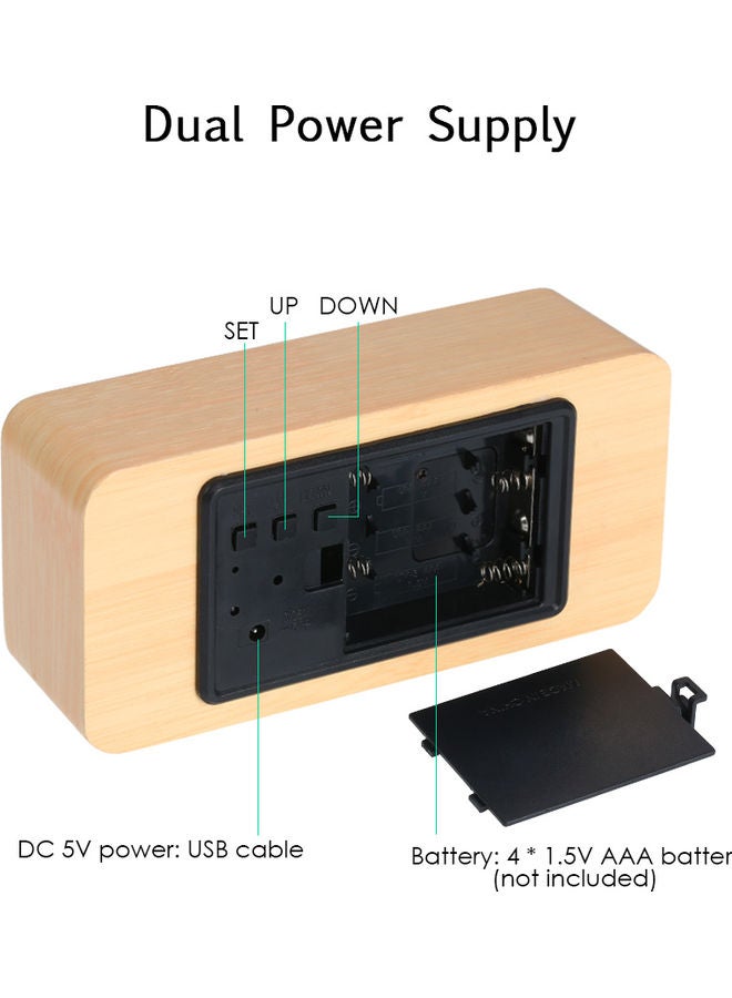 ساعة منبه إلكترونية خشبية بإضاءة LED بني 17.00 x 5.50 x 9.20سم - Image 4