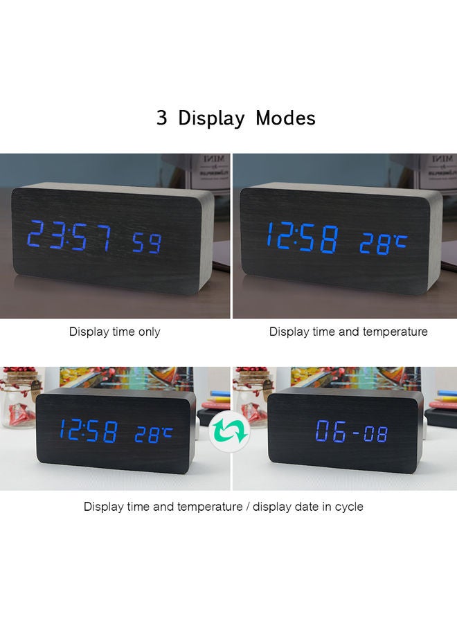 ساعة منبه إلكترونية خشبية بإضاءة LED أسود 17.00 x 5.50 x 9.20سم - Image 5