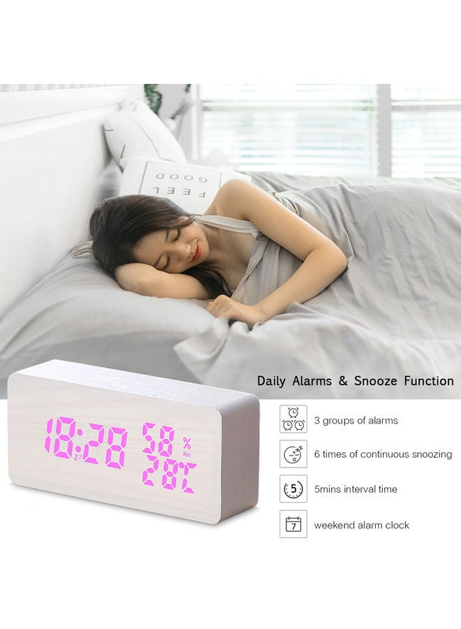 ساعة منبه خشبية بضوء LED أبيض 28.00 x 8.00 x 13.00سم - Image 3