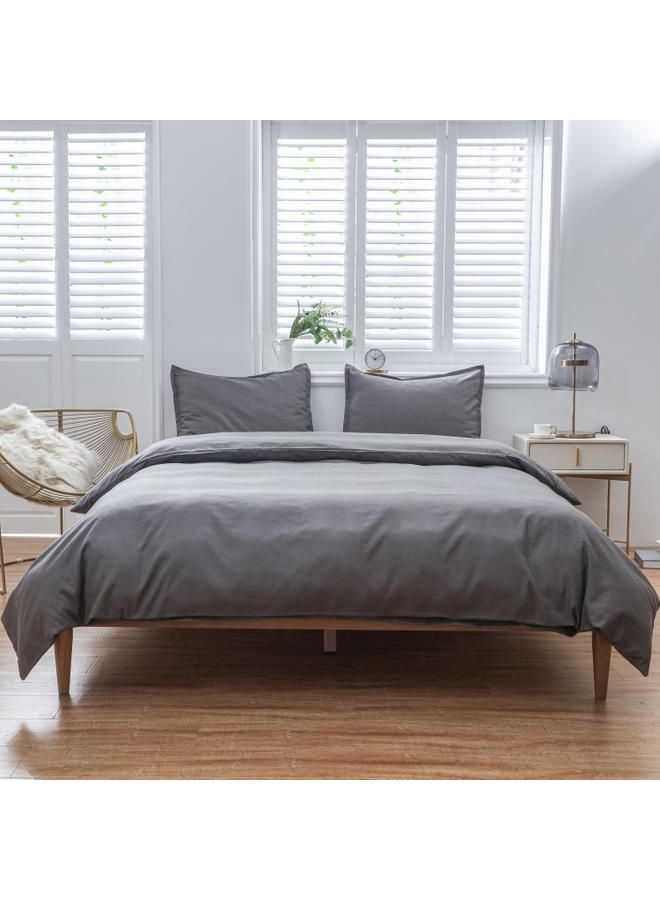 طقم  لحاف وغطاء وسادة ناعم وجيد التهوية مكون من 3 قطع microfiber رمادي 31.00x4.50x25.00سم - Image 4