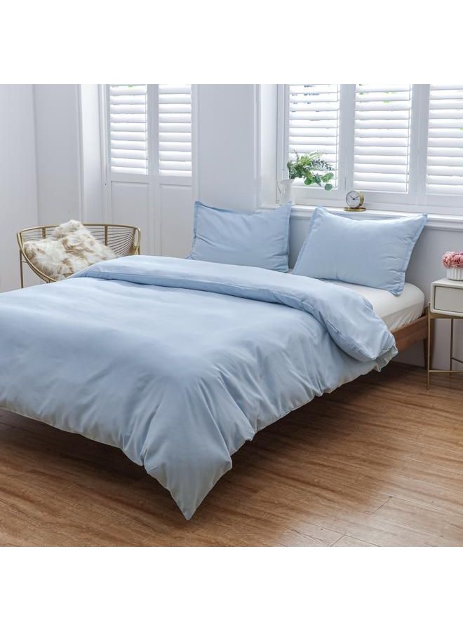 3-Piece Breathable Quilt Cover And Pillowcase Set microfiber Blue 31x7x25cm  - Image 5