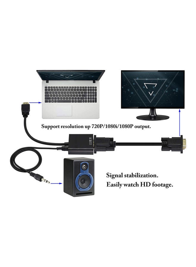 1080P HDMI To VGA Audio Adapter Cable Black - Image 3