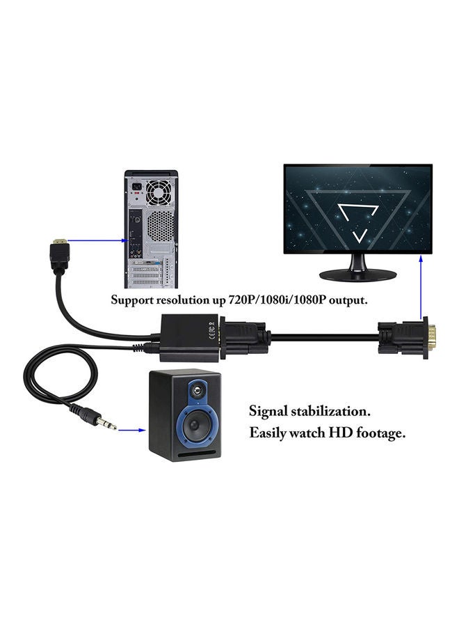 1080P HDMI To VGA Audio Adapter Cable Black - Image 4