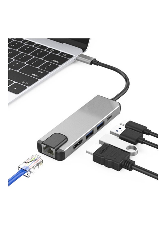 5 In 1 Type C To 4K HDMI USB Charging Hub Adapter Multicolour - Image 1